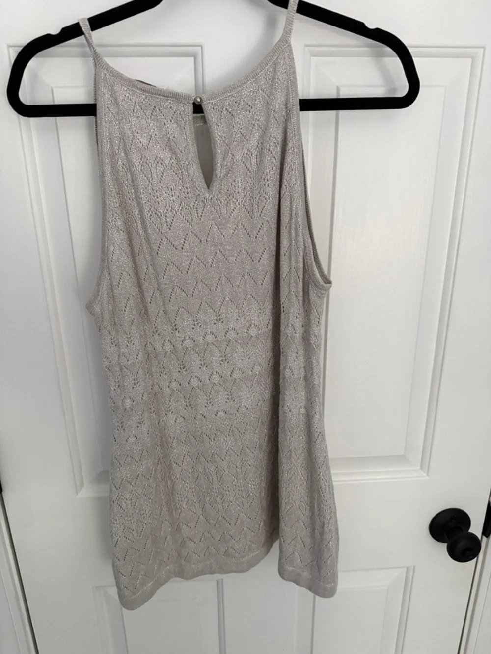 White House Black Market Strapless Crochet Knit Shell Dress in Light Taupe - Picture 2 of 3